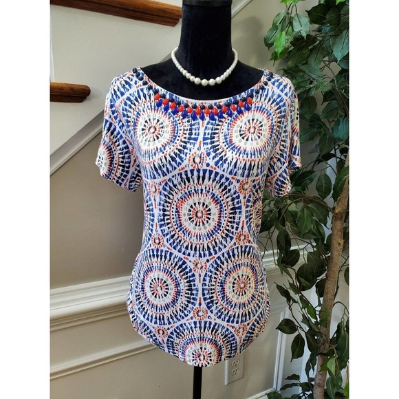 Ruby Rd. Women's Blue Rayon Round Neck Short Sleeve Casual Top Blouse Size PL - Picture 11 of 11